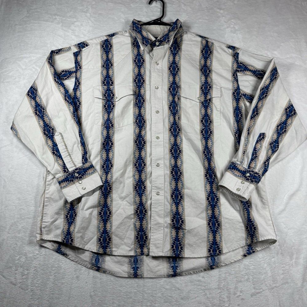 Vintage Wrangler Pearl Snap Shirt Mens‎ XXL Aztec Brushpopper 90S